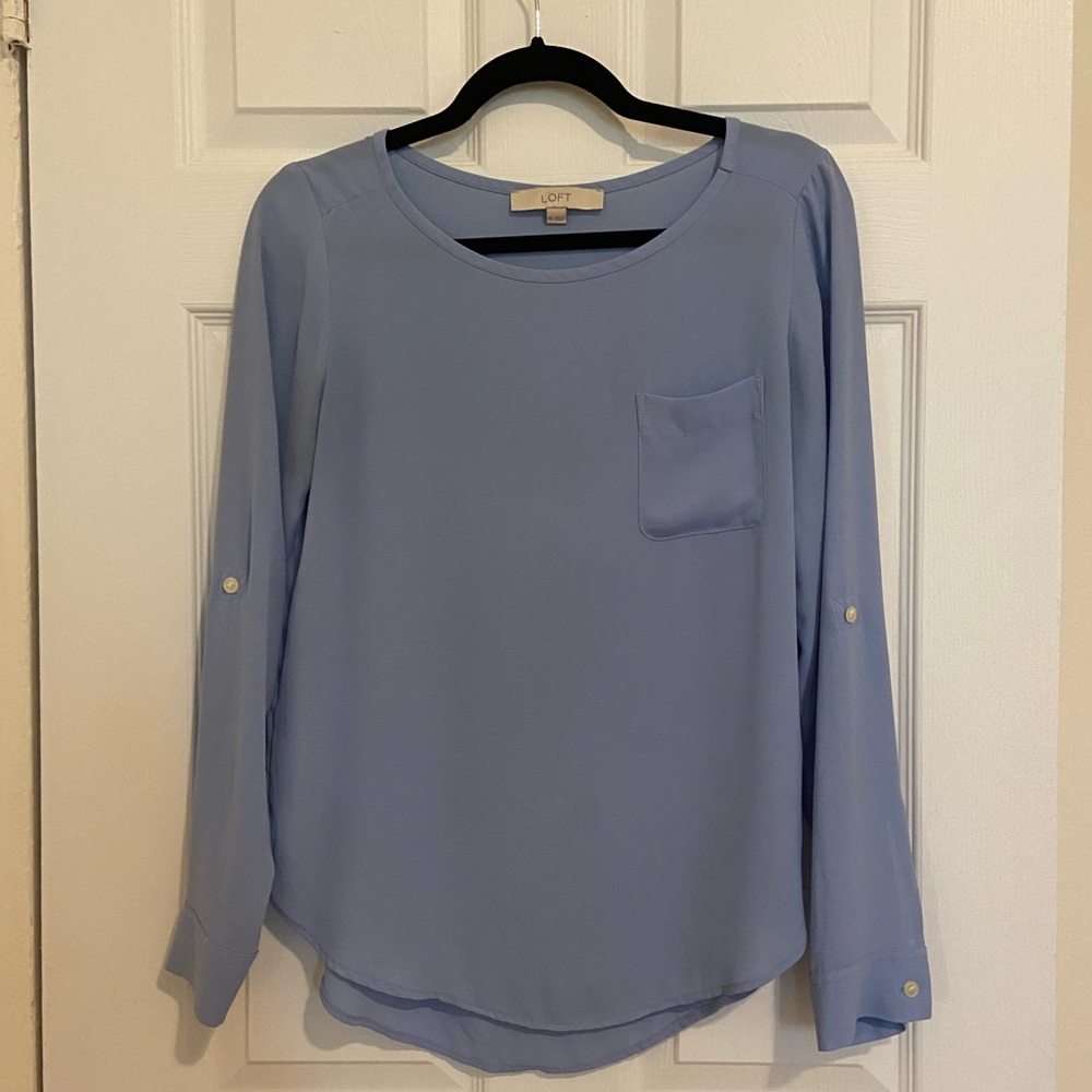 Blue pocket loft convertible work blouse
